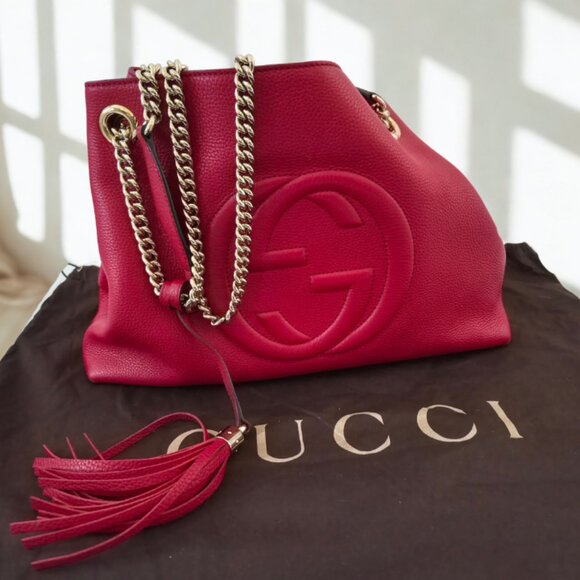 Pebbled Calfskin Medium Soho Chain Shoulder Bag Red - Picture 3 of 11